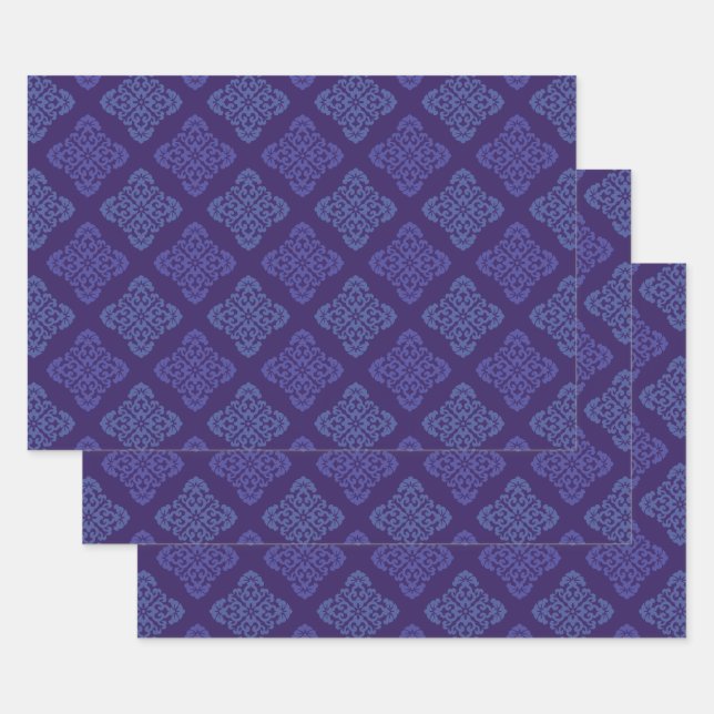 Feuille De Papier Cadeau Damas bleu et violet (Lot)