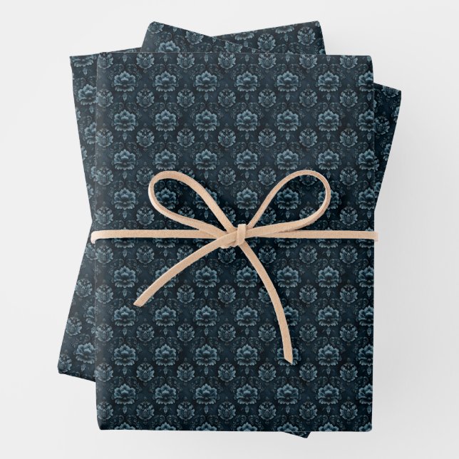 Feuille De Papier Cadeau Damas bleu foncé (En situation)