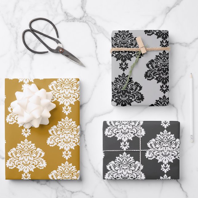 Feuille De Papier Cadeau Damask Modern Color Motif (Recto)