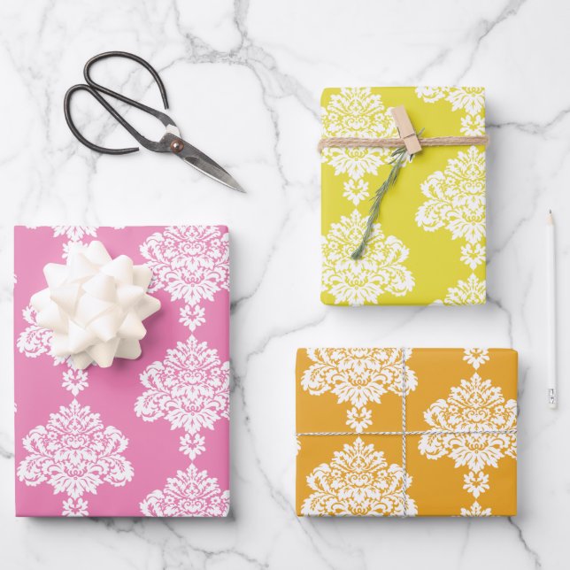 Feuille De Papier Cadeau Damask Modern Color Motif (Recto)