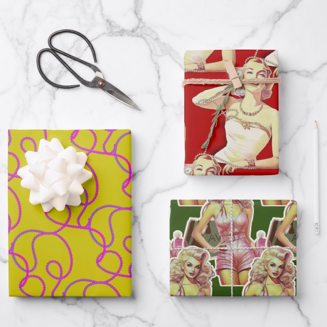 Feuille De Papier Cadeau Dame de style rétro (Recto)