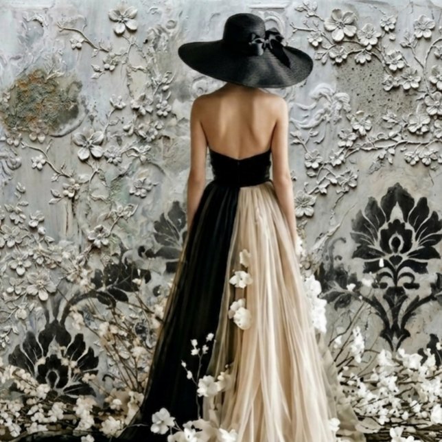 Feuille De Papier Cadeau Dame en Noir Damask vertical  (Créateur téléchargé)