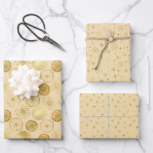 Feuille De Papier Cadeau Dandelions jaunes et or