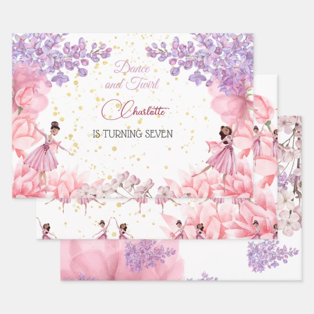 Feuille De Papier Cadeau Danse et ballerine tourbillon anniversaire (Lot)