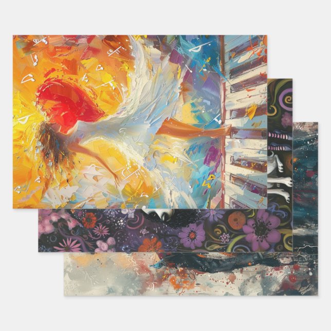 Feuille De Papier Cadeau Danseur Whimsical, Couple de squelette, Fille Whim (Lot)