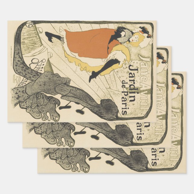 Feuille De Papier Cadeau Danseuse Art Nouveau Jane Avril par Toulouse Lautr (Lot)