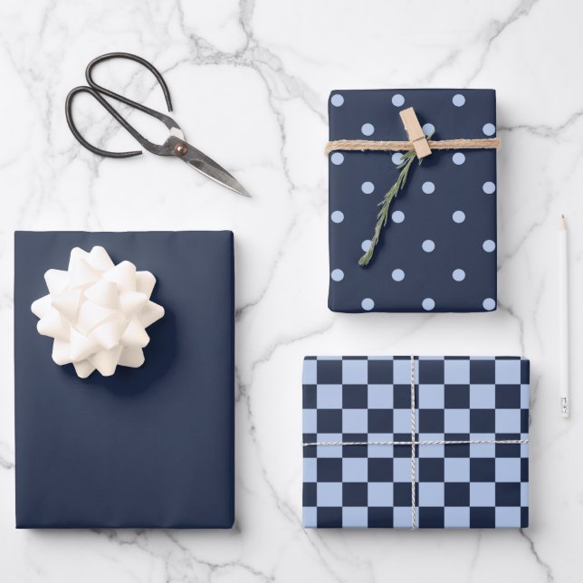 Feuille De Papier Cadeau Dark Midnight Blue & Pattern Wrapping Paper Set (Recto)