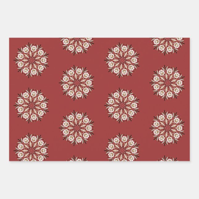 Feuille De Papier Cadeau Dark red and white Norwegian Rosemaling floral  (Devant)