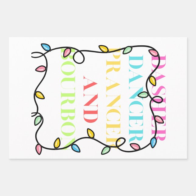 Feuille De Papier Cadeau Dasher Dancer Prancer and Bourbon (Devant)