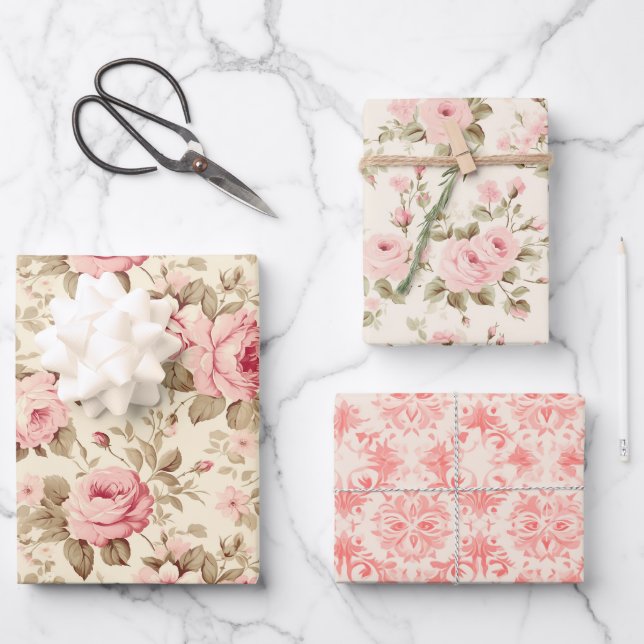 Feuille De Papier Cadeau De jolies roses roses (Recto)