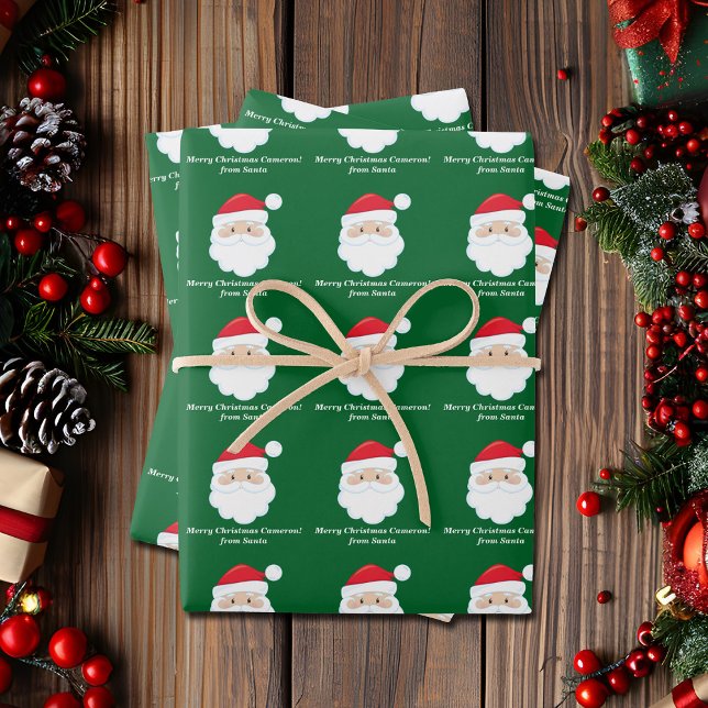 Feuille De Papier Cadeau De Père Noël Cute Custom Green Kids Noël (Créateur téléchargé)