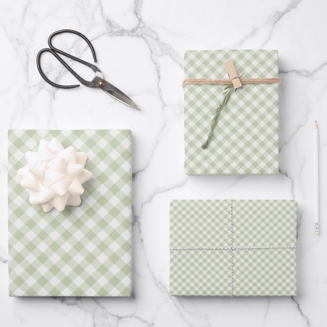 Feuille De Papier Cadeau Début d'automne rétro Gingham | Olive douce (Recto)