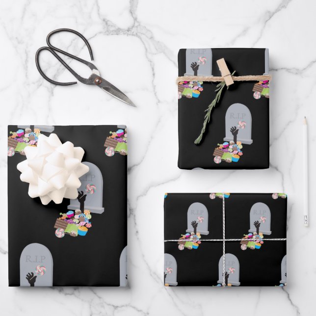 Feuille De Papier Cadeau Décès par Candy Halloween Design (Recto)