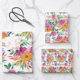 Feuille De Papier Cadeau Décontractée Élégance Violet Rose Fleurs Jaunes Fl