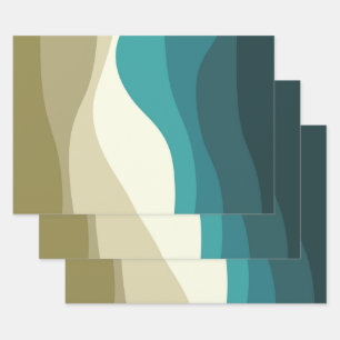 Feuille De Papier Cadeau Décor des vagues de style rétro coloré