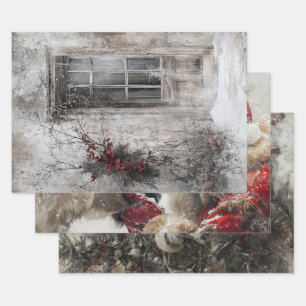 Feuille De Papier Cadeau Décor Nostalgique de Noël Père Noël