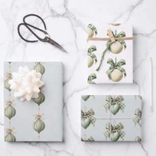 Feuille De Papier Cadeau Décorations de Noël Vertes Rondes et en forme de C