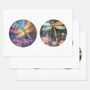Feuille De Papier Cadeau Découpage 12" Cercle ronds de libellule florale