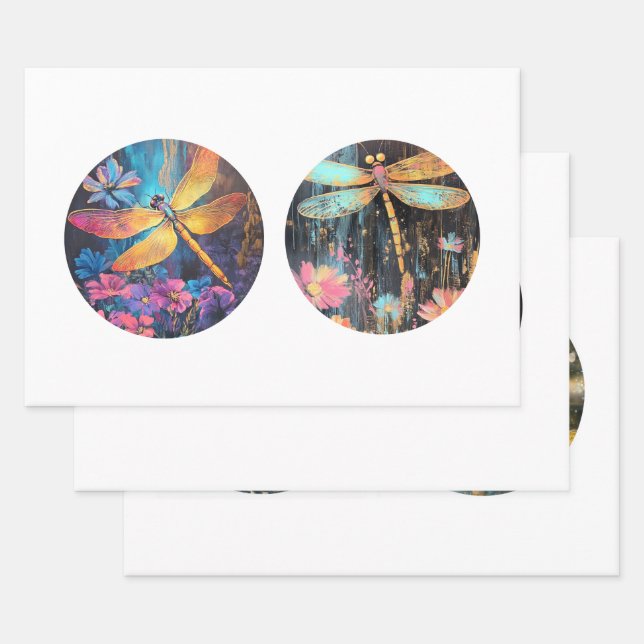 Feuille De Papier Cadeau Découpage 12" Cercle ronds de libellule florale (Lot)