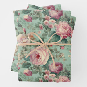 Feuille De Papier Cadeau Découpage aquatique de rose florale vintage
