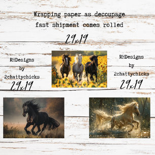 Feuille De Papier Cadeau Découpage Chevaux en Galop Sauvage dans la Nature