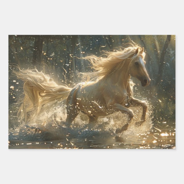 Feuille De Papier Cadeau Découpage Chevaux en Wild Gallop dans le Wild (Devant 3)