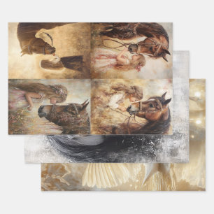 Feuille De Papier Cadeau Découpage Collection Fantaisiste Chevaux & Cygne