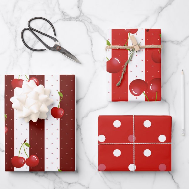 Feuille De Papier Cadeau Découpage de cerises sucrées (Recto)