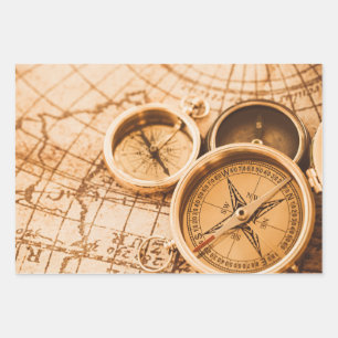 Feuille De Papier Cadeau Découpage de la carte Sepia Compass vintage
