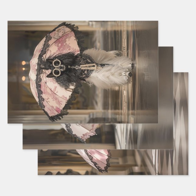 Feuille De Papier Cadeau Découpage de la piste de mode de caniche française (Lot)