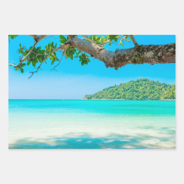 Feuille De Papier Cadeau Découpage de plage tropicale (Devant)