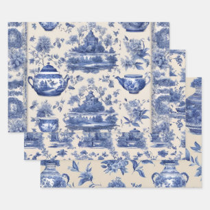 Feuille De Papier Cadeau Découpage de saule bleu Ensemble de trois