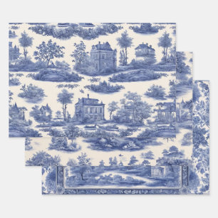 Feuille De Papier Cadeau Découpage de saule bleu Ensemble de trois
