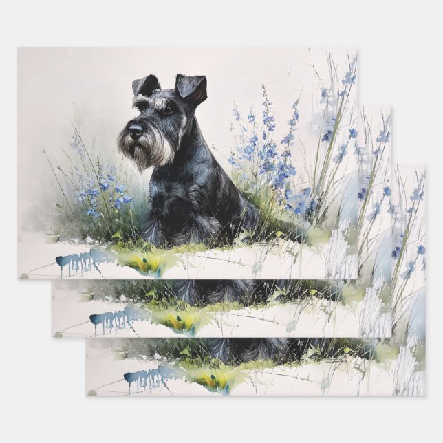 Feuille De Papier Cadeau Découpage de Schnauzer à l'aquarelle (Lot)