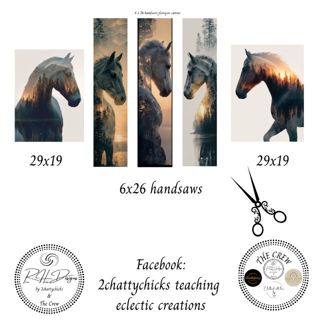 Feuille De Papier Cadeau Découpage Double Exposition Chevaux Scies à main (Créateur téléchargé)
