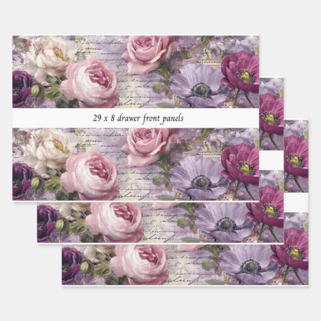 Feuille De Papier Cadeau Decoupage Drawer Front Panel French Country Floral (Lot)