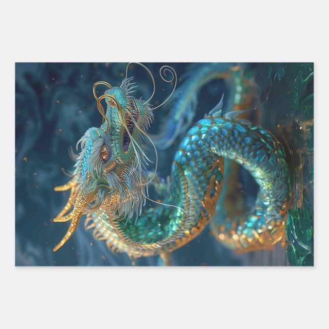 Feuille De Papier Cadeau Découpage du dragon de sirène Ocean Life (Devant 2)