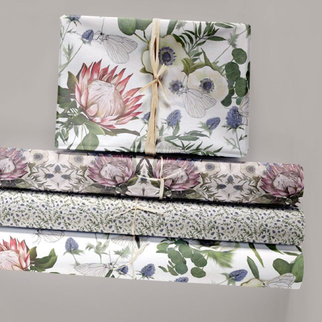 Feuille De Papier Cadeau Découpage du jardin des papillons floraux (Elegant Romantic Botanical Garden Floral Butterfly Wrapping Paper Sheets. Jenn Steffen-Studio Posies)