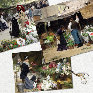 Feuille De Papier Cadeau Découpage du marché aux fleurs de vintage Paris