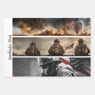 Feuille De Papier Cadeau Decoupage Fiers Pompiers Drapeau Américain 