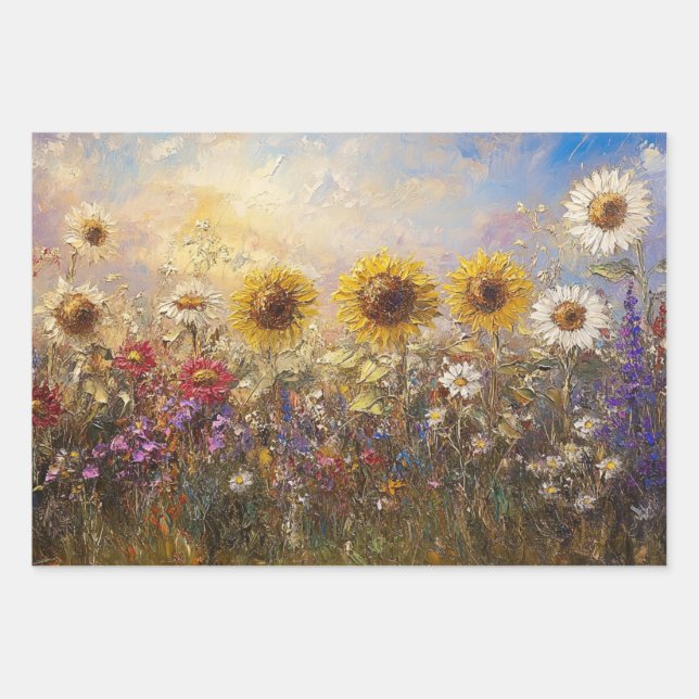 Feuille De Papier Cadeau Découpage Fleurs de soleil marguerites Vibrant Pei (Devant 3)