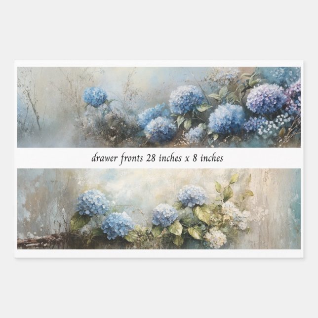 Feuille De Papier Cadeau Decoupage Fleurs d'Hydrangea Devant Tiroirs 29x8  (Devant)