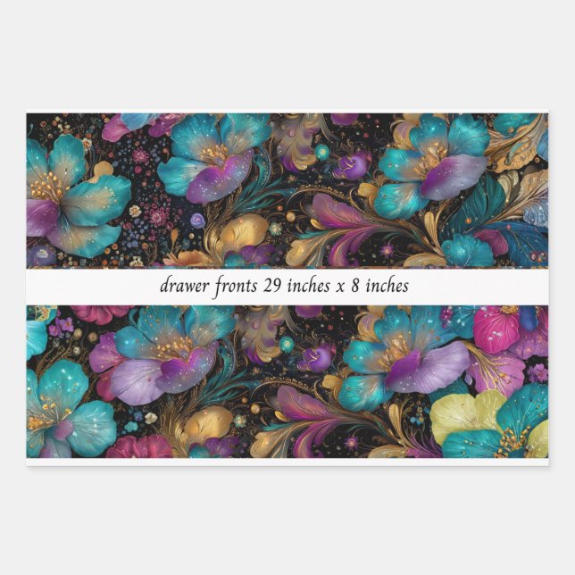 Feuille De Papier Cadeau Decoupage Floral Drawer Front 29x8 Purple Gold (Devant)