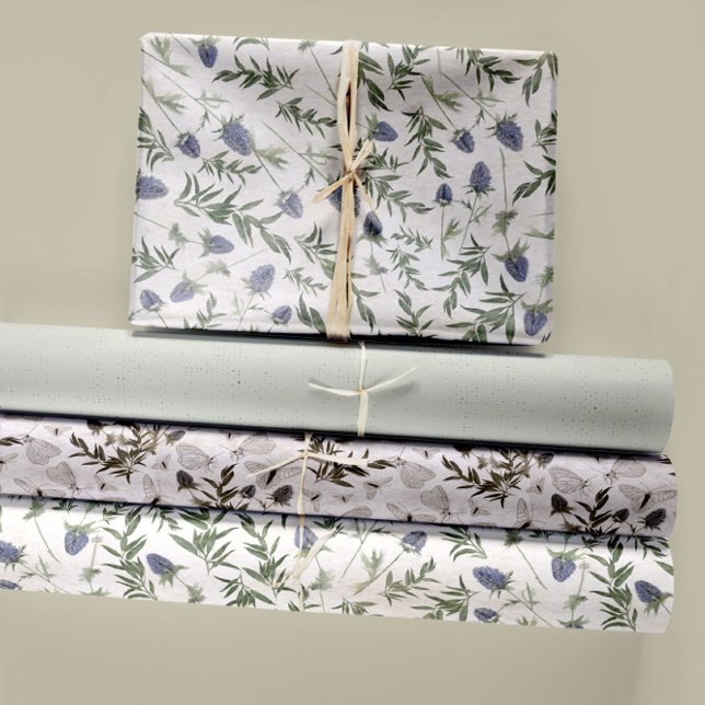 Feuille De Papier Cadeau Découpage Floral Et Papillons (Elegant Thistle Lavender And White Butterflies Wrapping Paper Sheets from Studio Posies.)