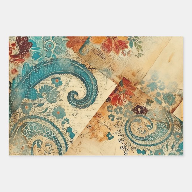 Feuille De Papier Cadeau Découpage floral vintage (Devant 2)