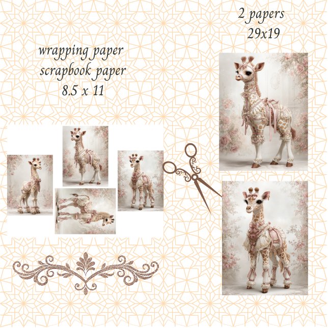 Feuille De Papier Cadeau Découpage Giraffe Whimsical Scrapbooking rose (Créateur téléchargé)