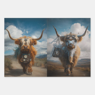 Feuille De Papier Cadeau Découpage Highland Haute Couture Vaches Steampunk