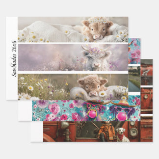 Feuille De Papier Cadeau Decoupage Highland Veau Florals Dessins de scie à