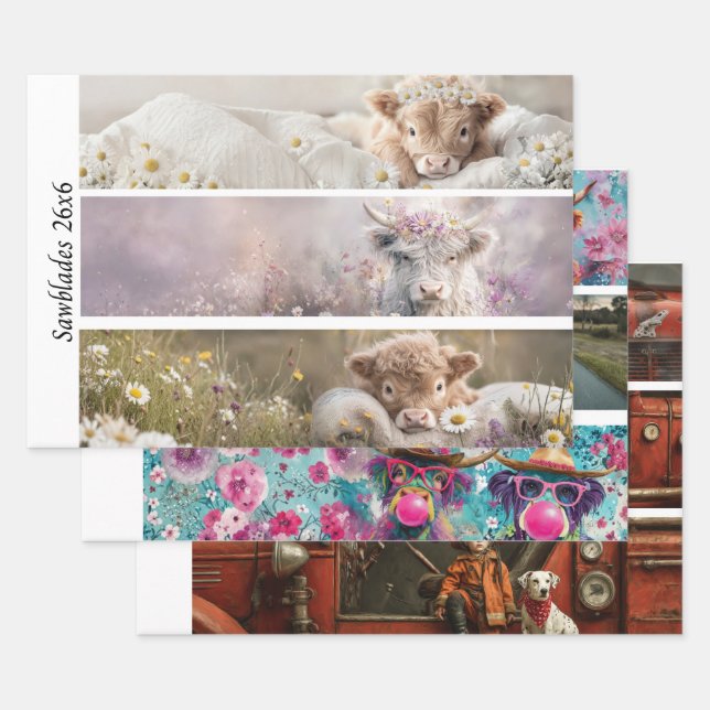 Feuille De Papier Cadeau Decoupage Highland Veau Florals Dessins de scie à  (Lot)