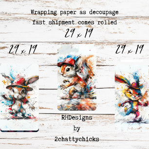 Feuille De Papier Cadeau Découpage Lapin Écureuil Peint Éclaboussure Fantai